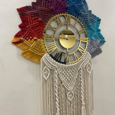 Tassel Decor Hanging Acrylic Wall Watch , Fabric Woven Boho Macrame Watch