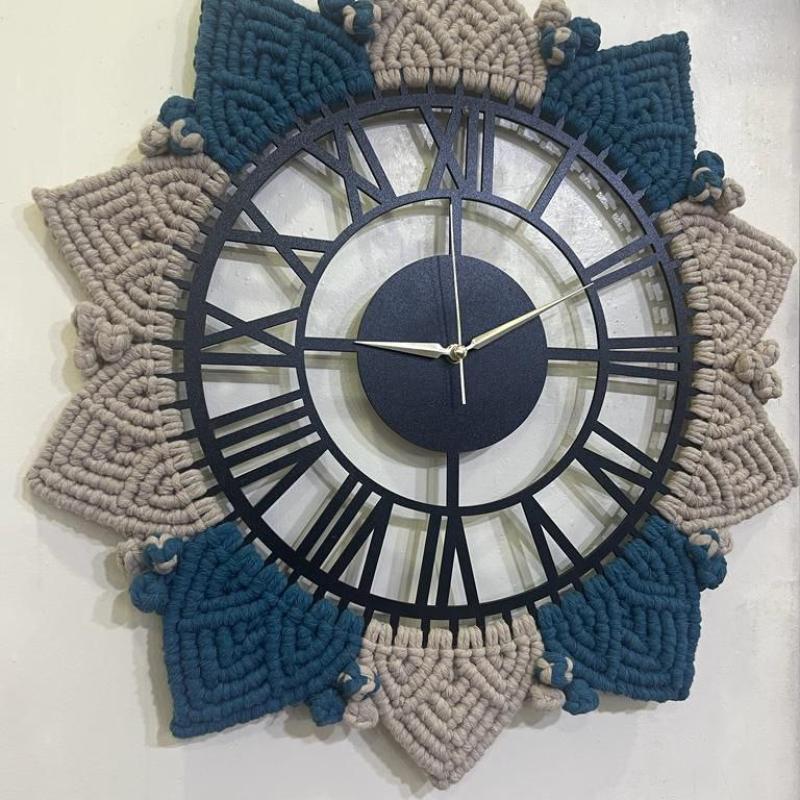 Tassel Decor Hanging Wooden Wall Watch , Fabric Woven Boho Macrame Watch