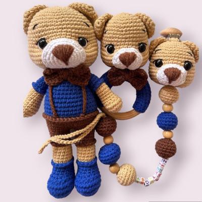 Package of 3 PCS Teddy Bear، Ring, Chain For Pacifier, And Cart Chain