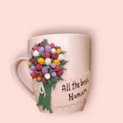 Handmade Cup With Flowers And Customised Name