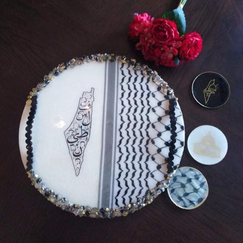 A Resin Tray For Palestinian Tradition Hattah With Two Coasters