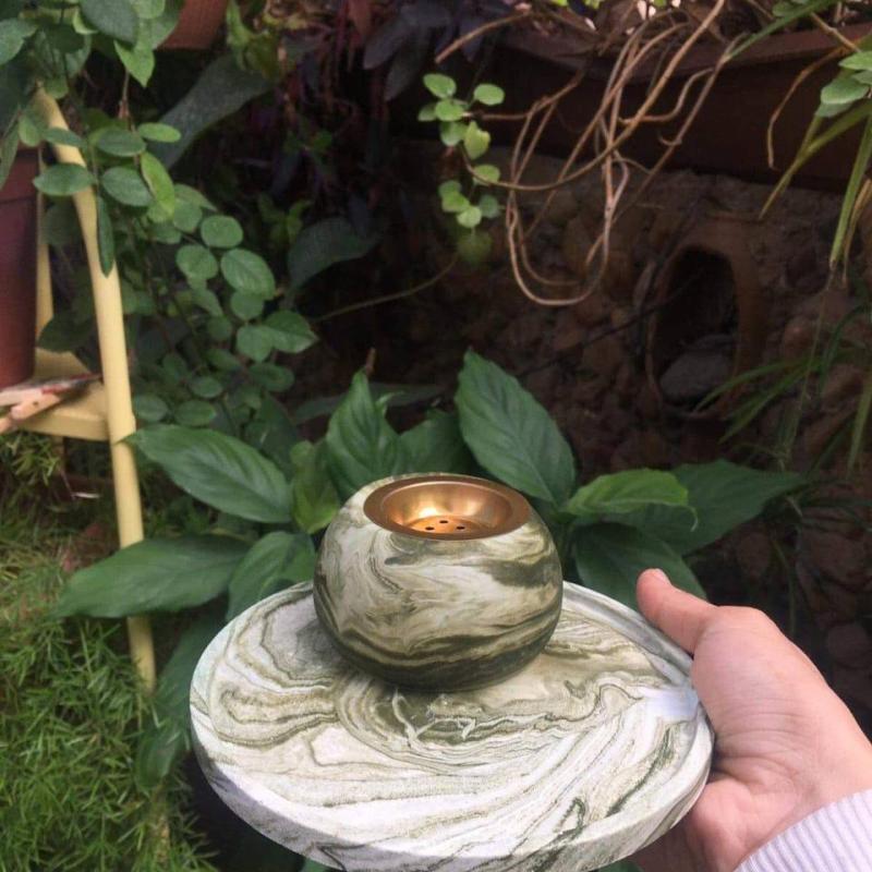 A Special Marble Set Of Scented Stone Powder Incense Burner With Coaster