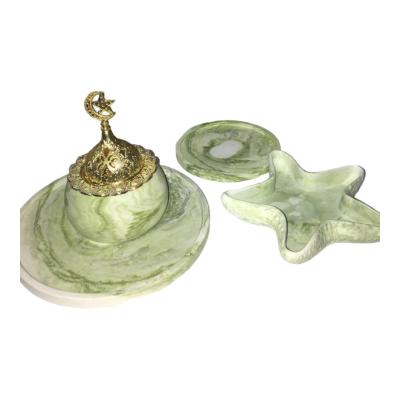 A Special Marble Set Of Scented Stone Powder Incense Burner With A Round Bowl ,Coaster  & Starfish plate