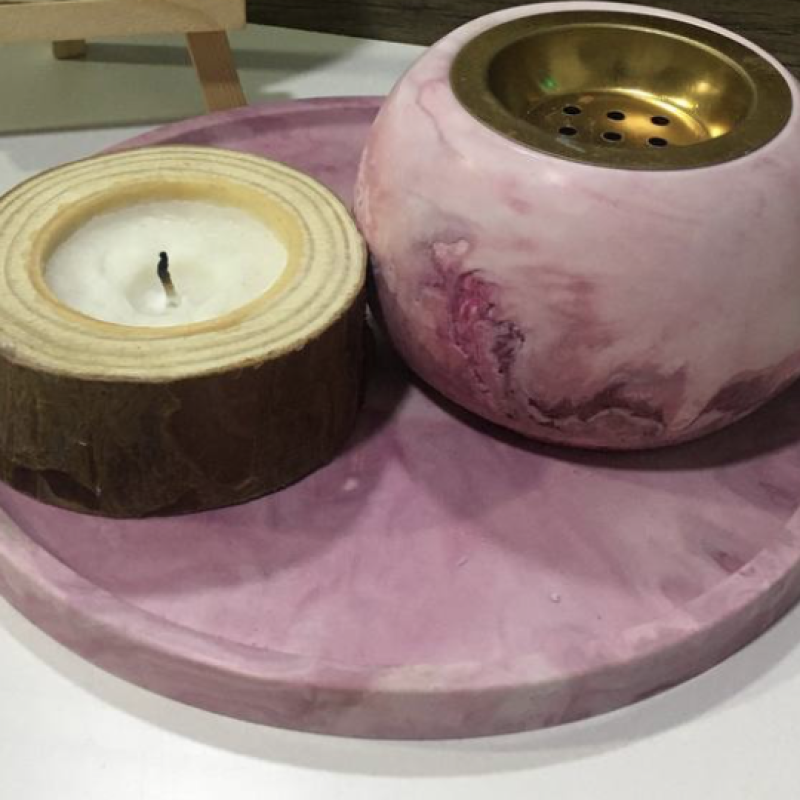 A Special Marble Set Of Scented Stone Powder Incense Burner With Coaster